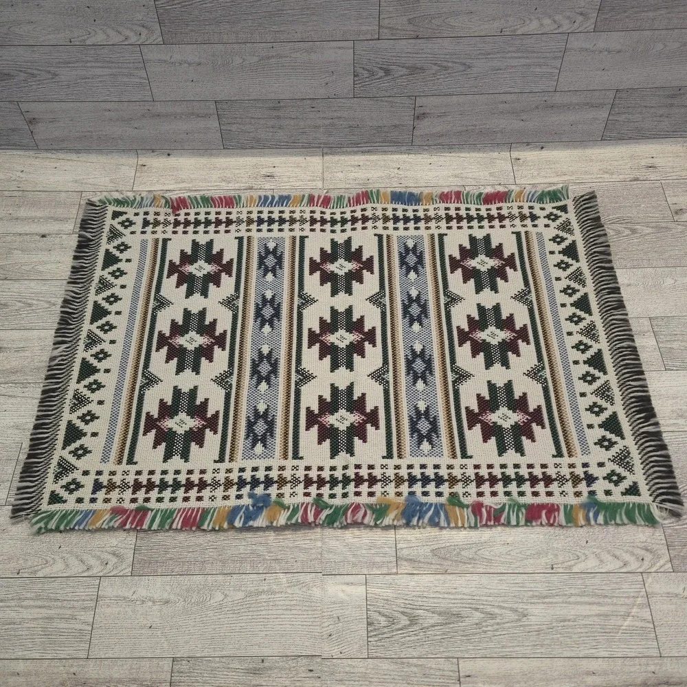 Set of 4 Southwestern Woven Placemats 21x13 Rustic Boho Farmhouse Fringe‎ Cotton